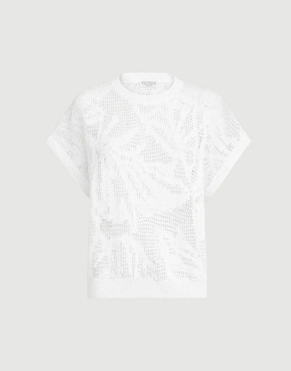 Dazzling water lillies knit t-shirt in linen and cotton