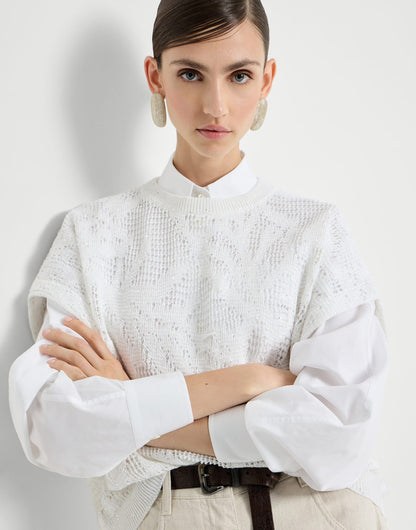 Dazzling water lillies knit t-shirt in linen and cotton