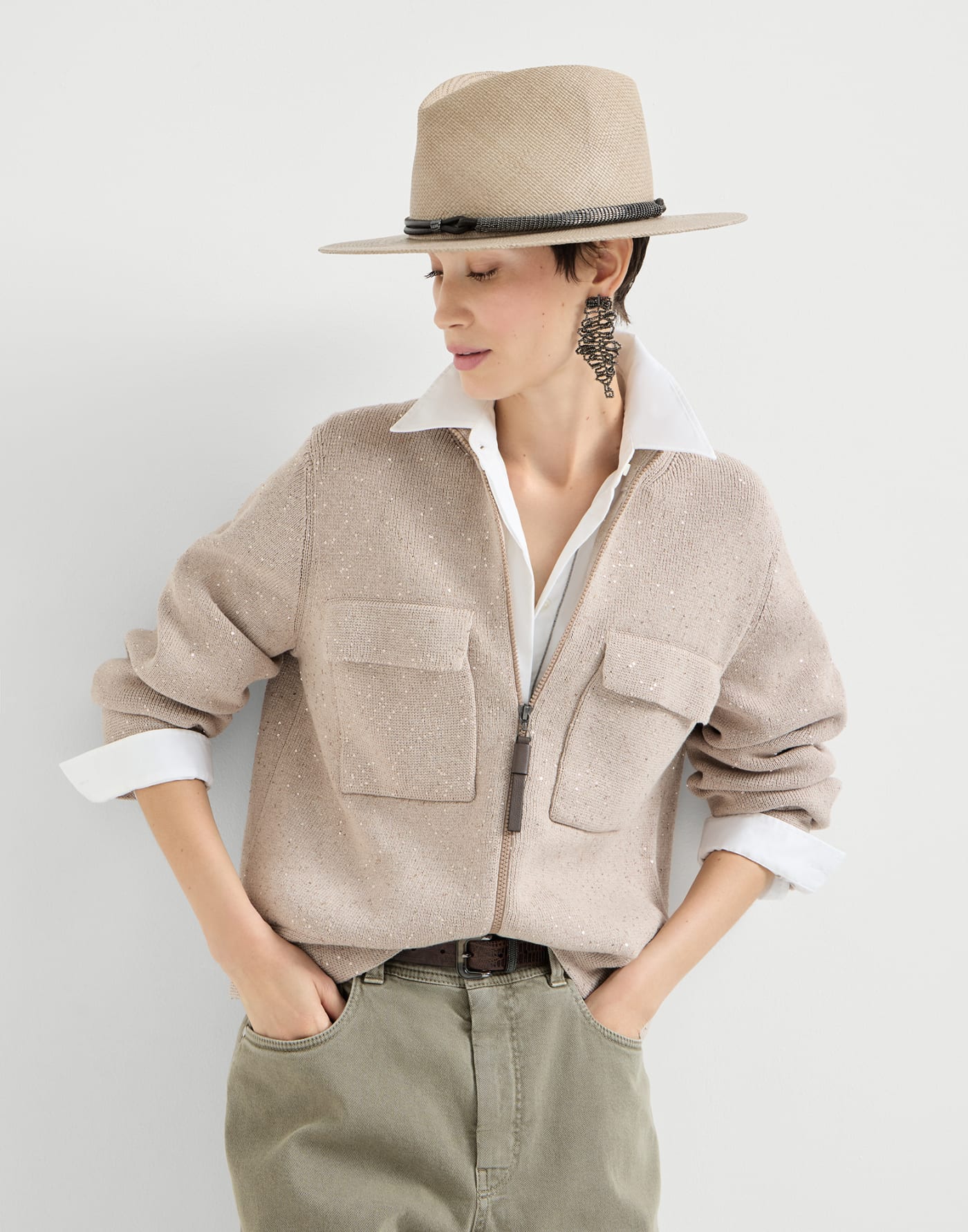 Cotton Diamond yarn double knit outerwear jacket