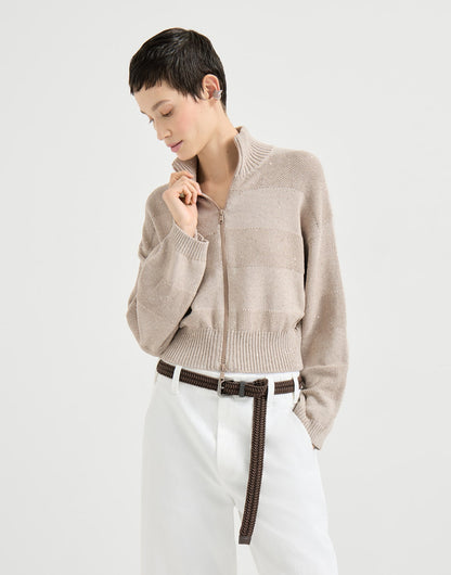 Textured stripe cardigan in cotton Diamond yarn