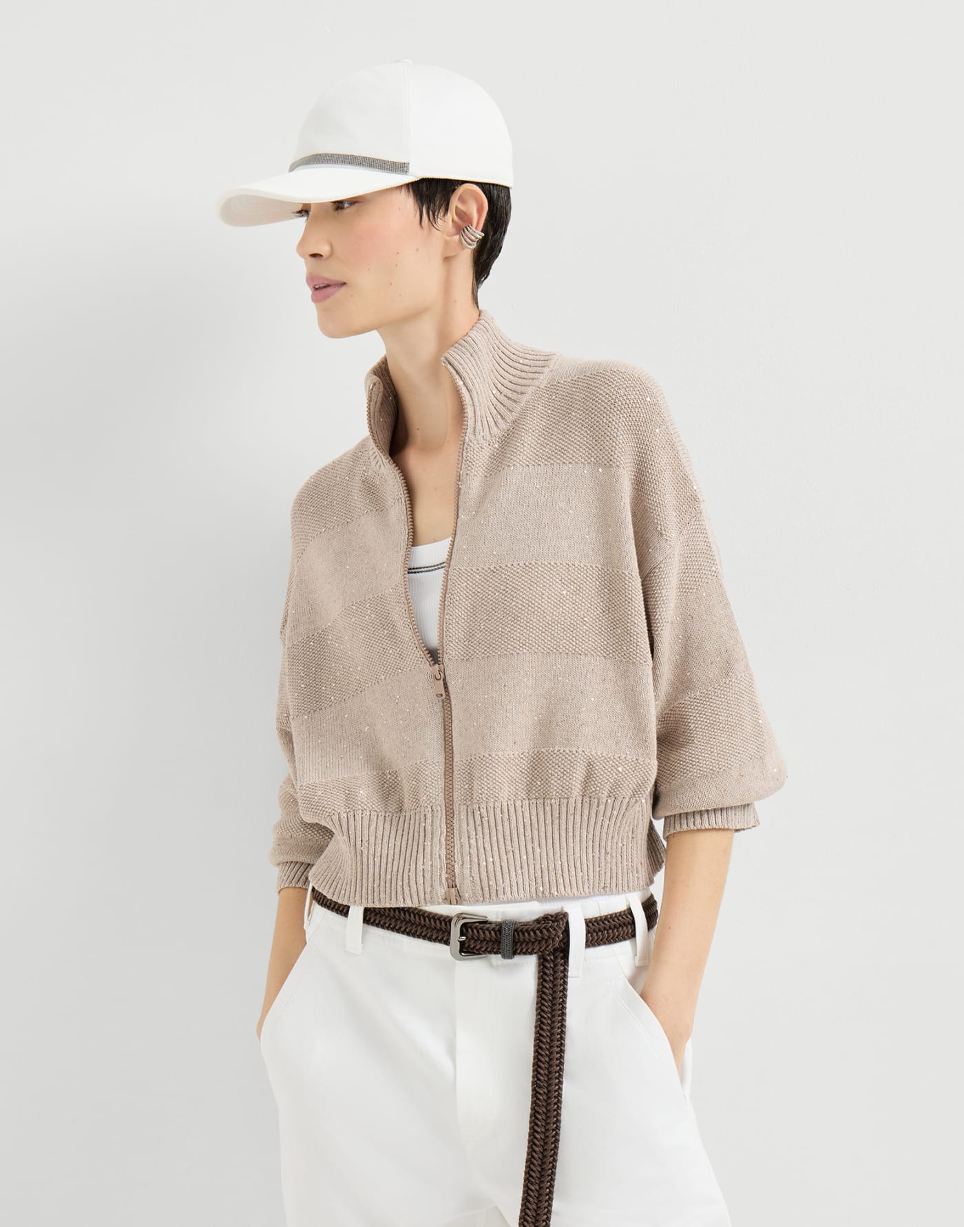 Textured stripe cardigan in cotton Diamond yarn