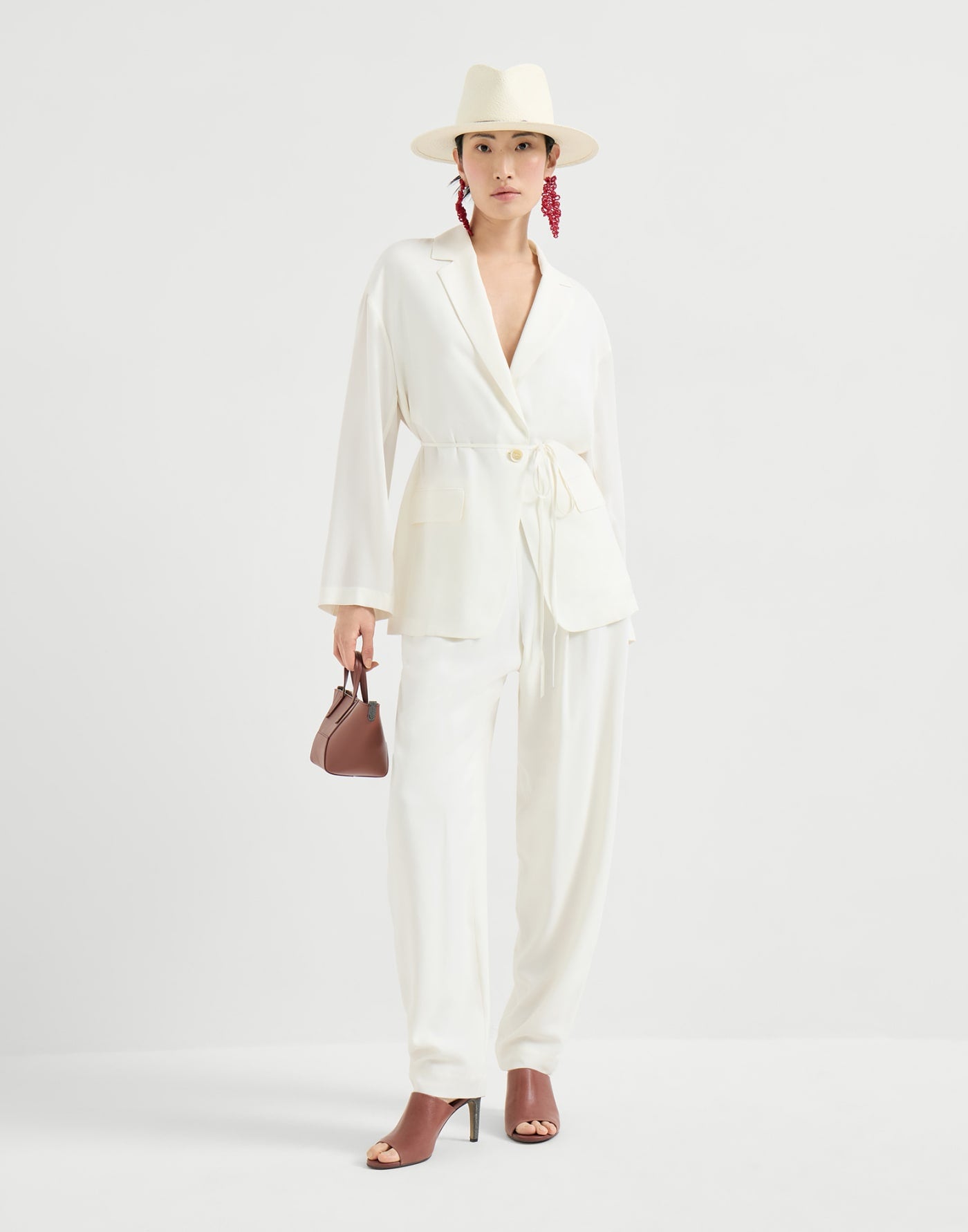 Sabl&eacute; silk cr&ecirc;pe blazer with monili
