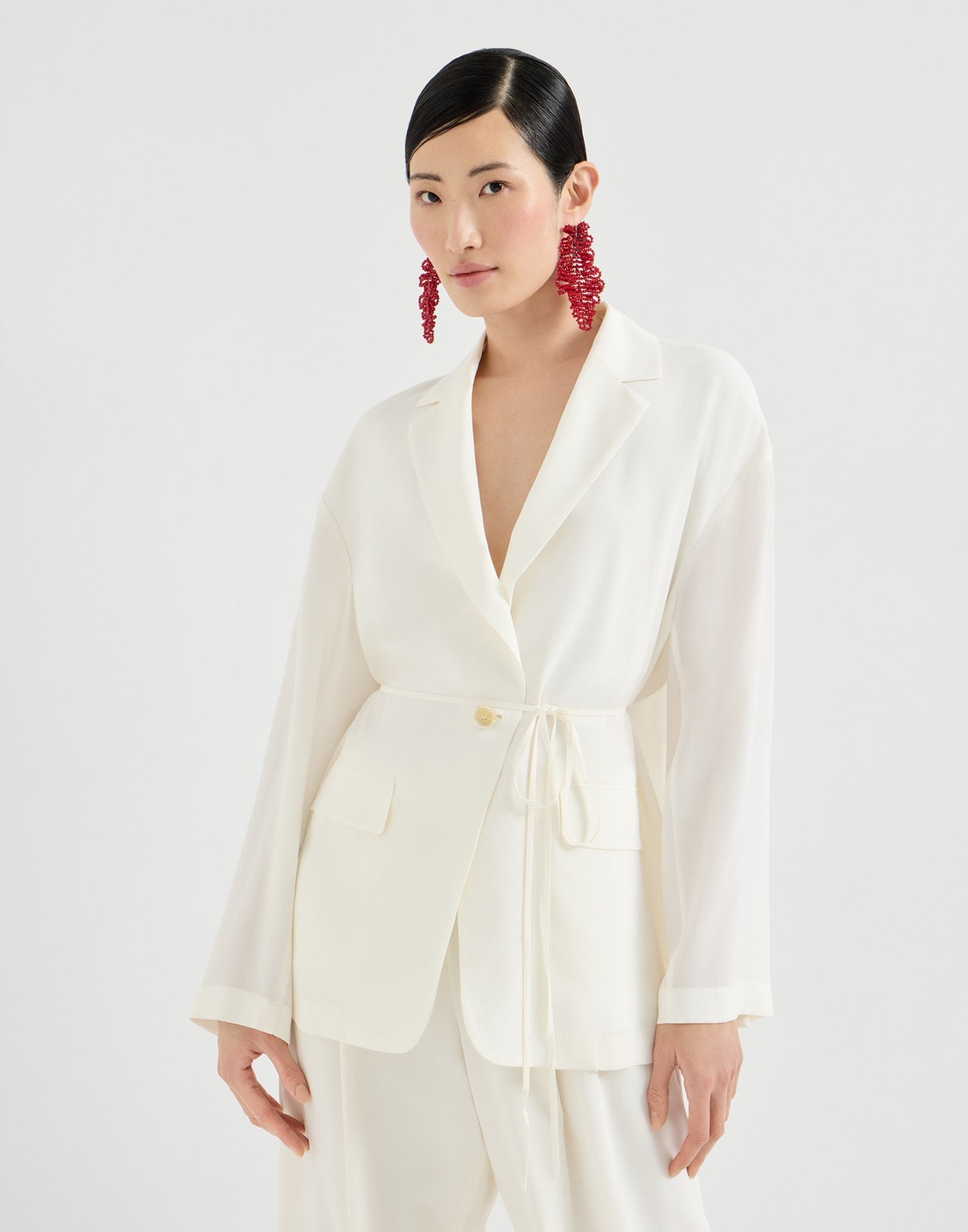 Sabl&eacute; silk cr&ecirc;pe blazer with monili