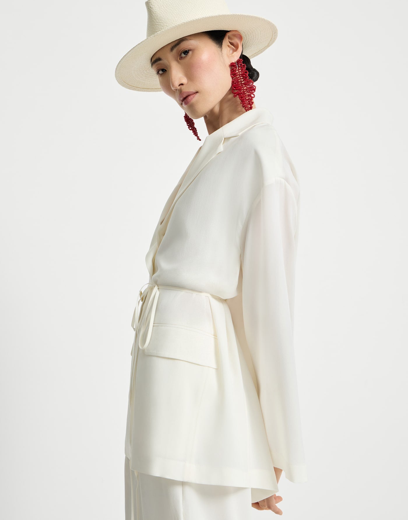 Sabl&eacute; silk cr&ecirc;pe blazer with monili