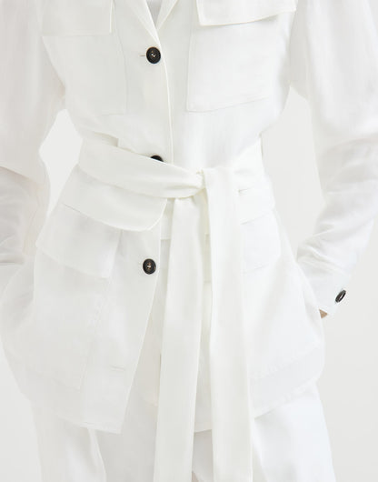 Viscose and linen fluid twill safari jacket with monili