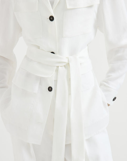Viscose and linen fluid twill safari jacket with monili