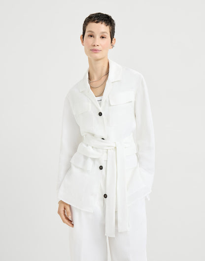 Viscose and linen fluid twill safari jacket with monili