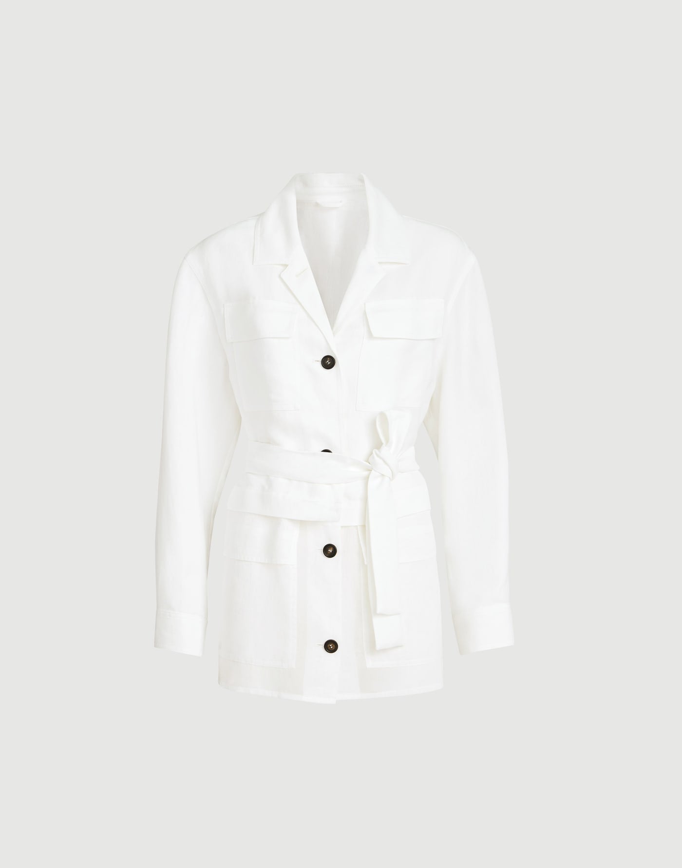 Viscose and linen fluid twill safari jacket with monili