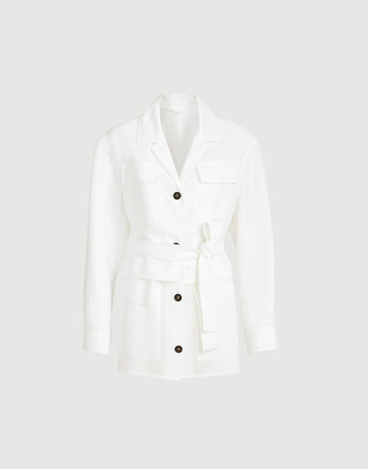Viscose and linen fluid twill safari jacket with monili