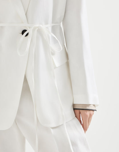 Viscose and linen fluid twill blazer with monili