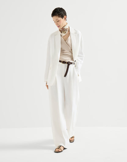 Viscose and linen fluid twill blazer with monili