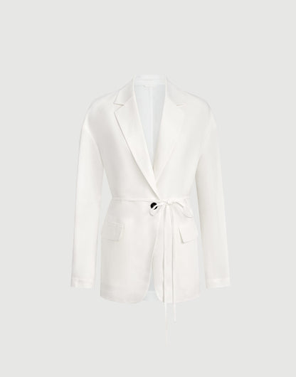 Viscose and linen fluid twill blazer with monili