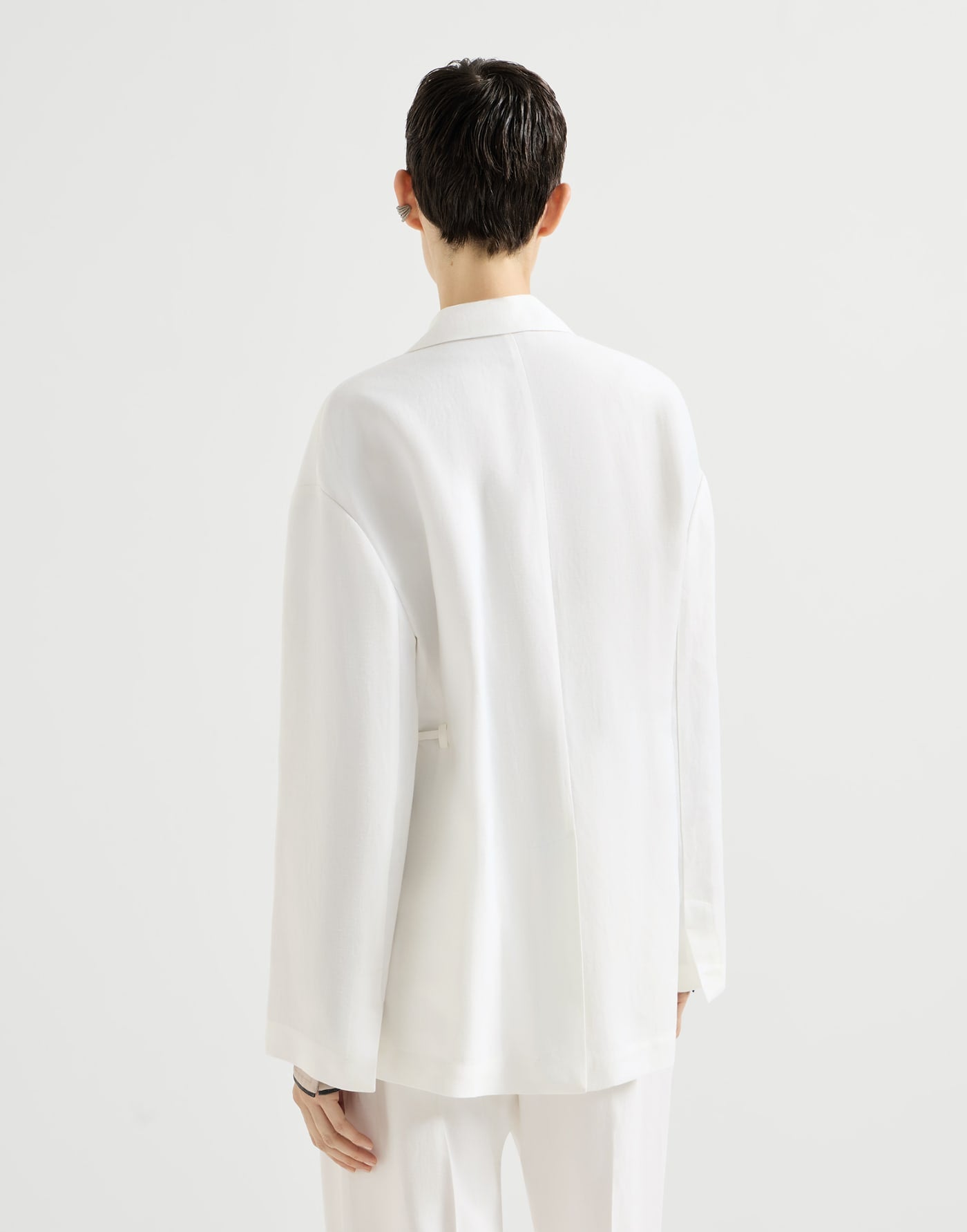 Viscose and linen fluid twill blazer with monili