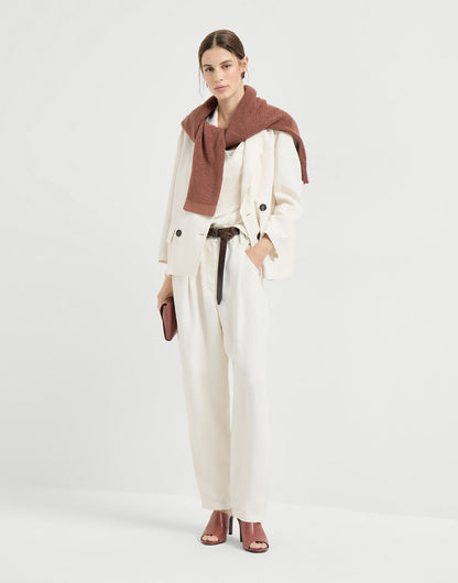 Viscose and linen fluid twill blazer with monili