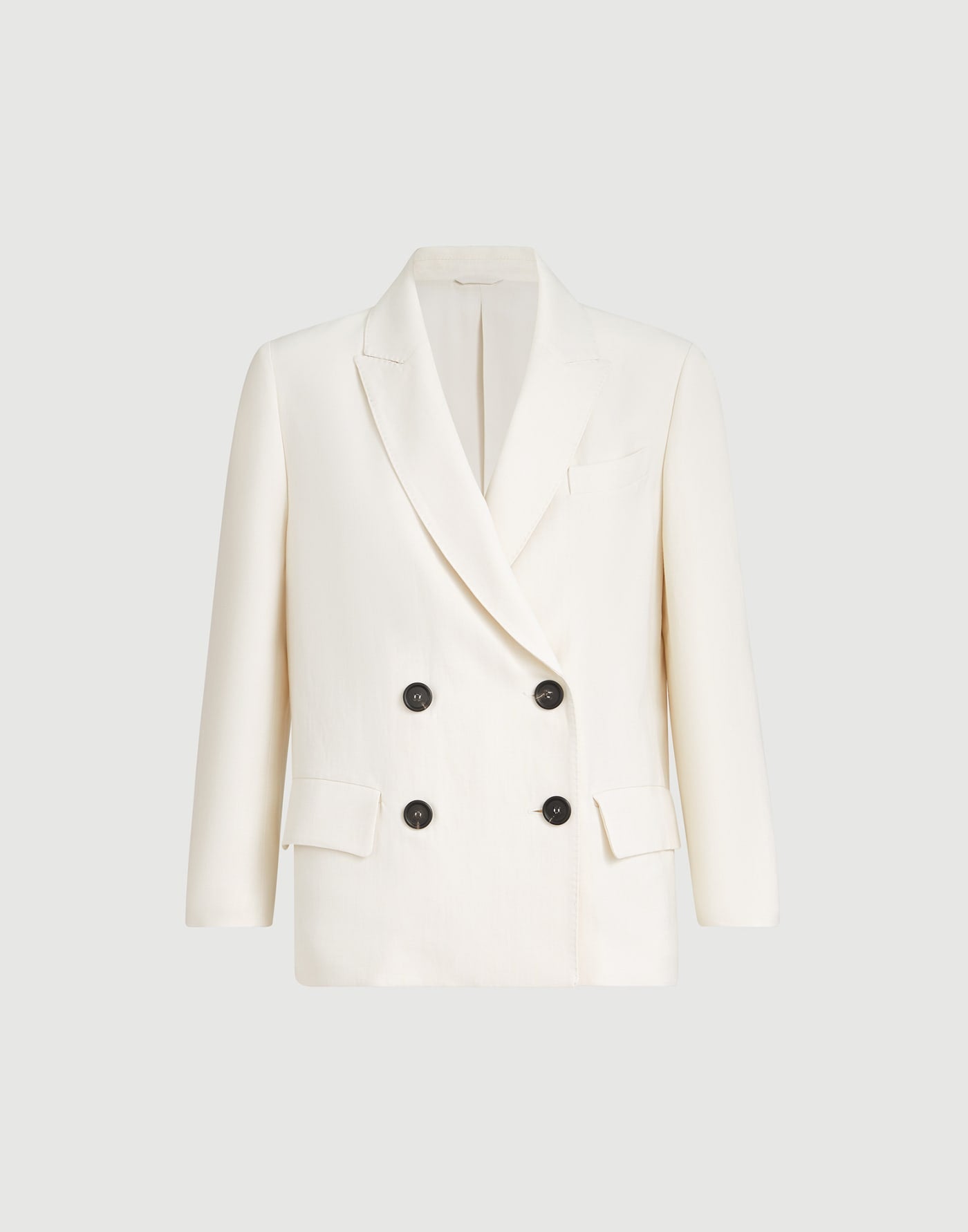 Viscose and linen fluid twill blazer with monili