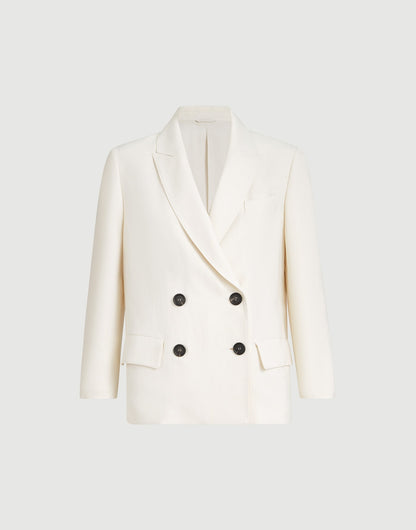 Viscose and linen fluid twill blazer with monili