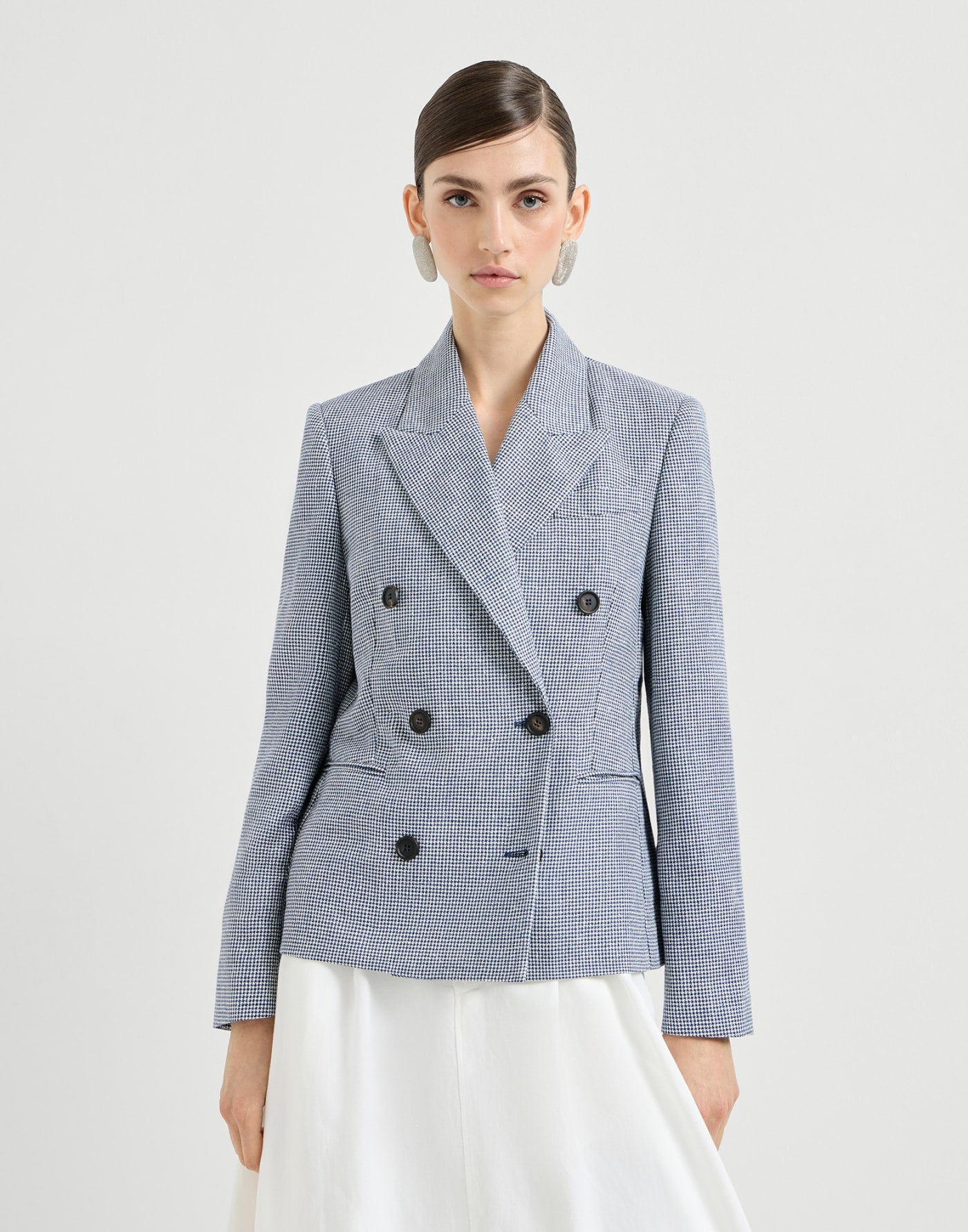 Linen and cotton houndstooth blazer with monili