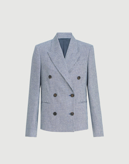 Linen and cotton houndstooth blazer with monili