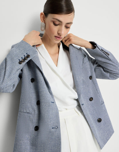 Linen and cotton houndstooth blazer with monili