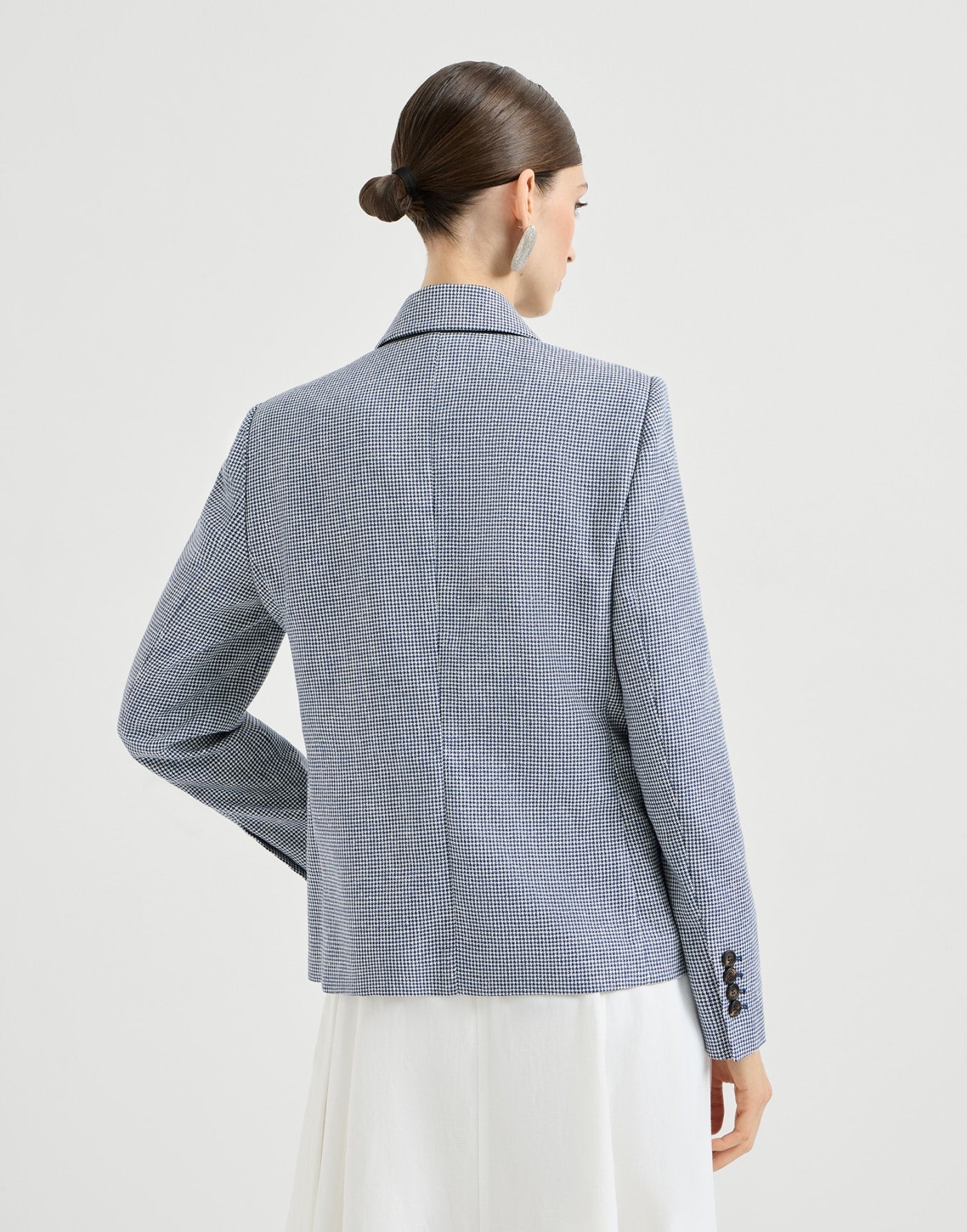 Linen and cotton houndstooth blazer with monili