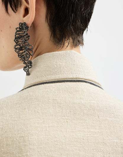 Slubbed linen, silk and hemp cropped pea coat with monili
