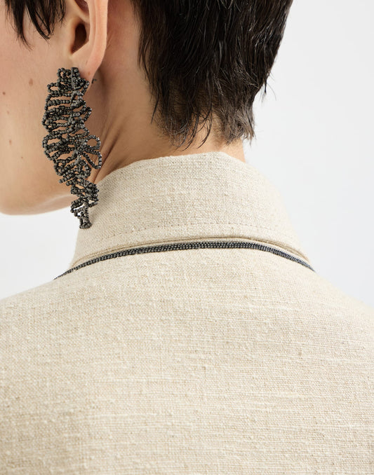 Slubbed linen, silk and hemp cropped pea coat with monili