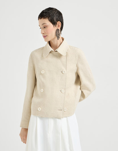 Slubbed linen, silk and hemp cropped pea coat with monili