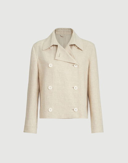 Slubbed linen, silk and hemp cropped pea coat with monili