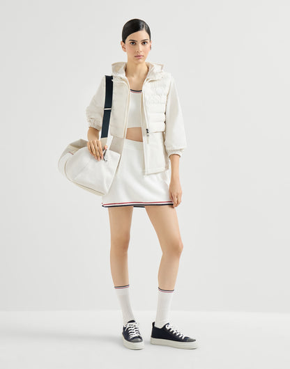 Techno cotton taffeta outerwear jacket with detachable down vest, logo and monili