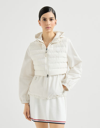 Techno cotton taffeta outerwear jacket with detachable down vest, logo and monili
