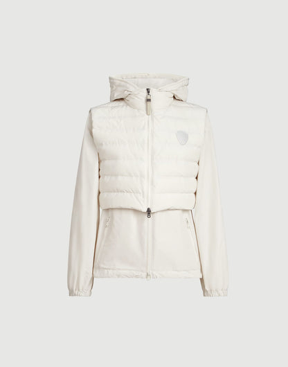Techno cotton taffeta outerwear jacket with detachable down vest, logo and monili