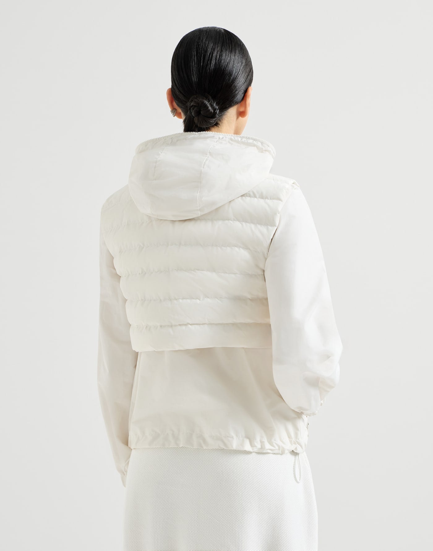 Techno cotton taffeta outerwear jacket with detachable down vest, logo and monili