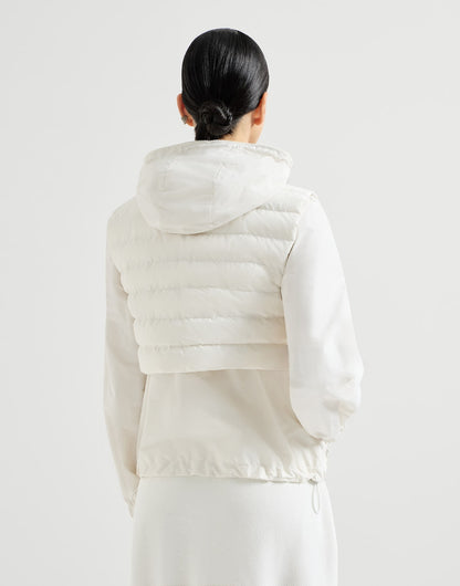 Techno cotton taffeta outerwear jacket with detachable down vest, logo and monili