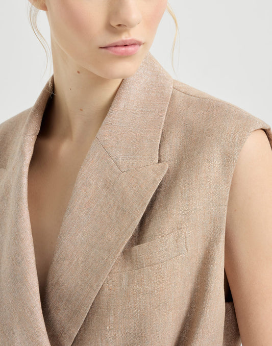 Sparkling linen twill belted vest with monili