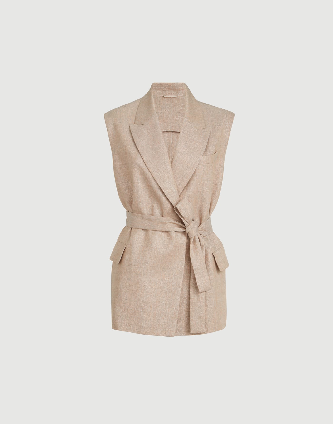 Sparkling linen twill belted vest with monili