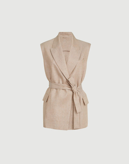Sparkling linen twill belted vest with monili
