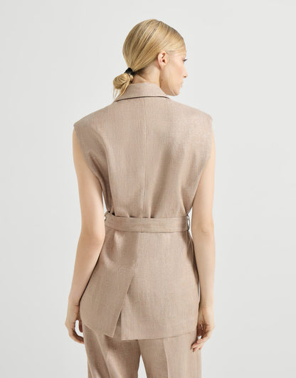 Sparkling linen twill belted vest with monili