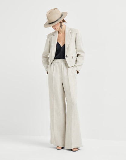 Linen and cotton chevron cropped blazer with monili