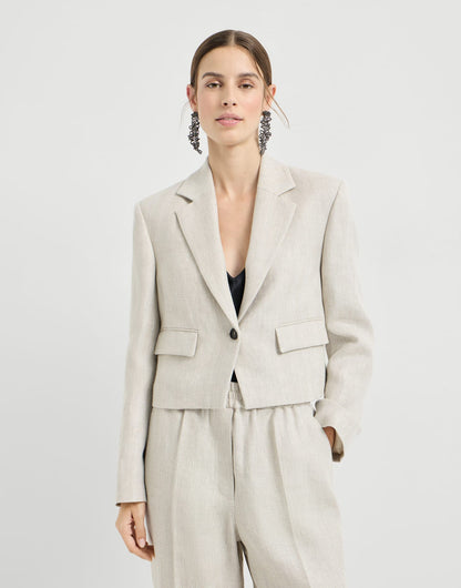 Linen and cotton chevron cropped blazer with monili
