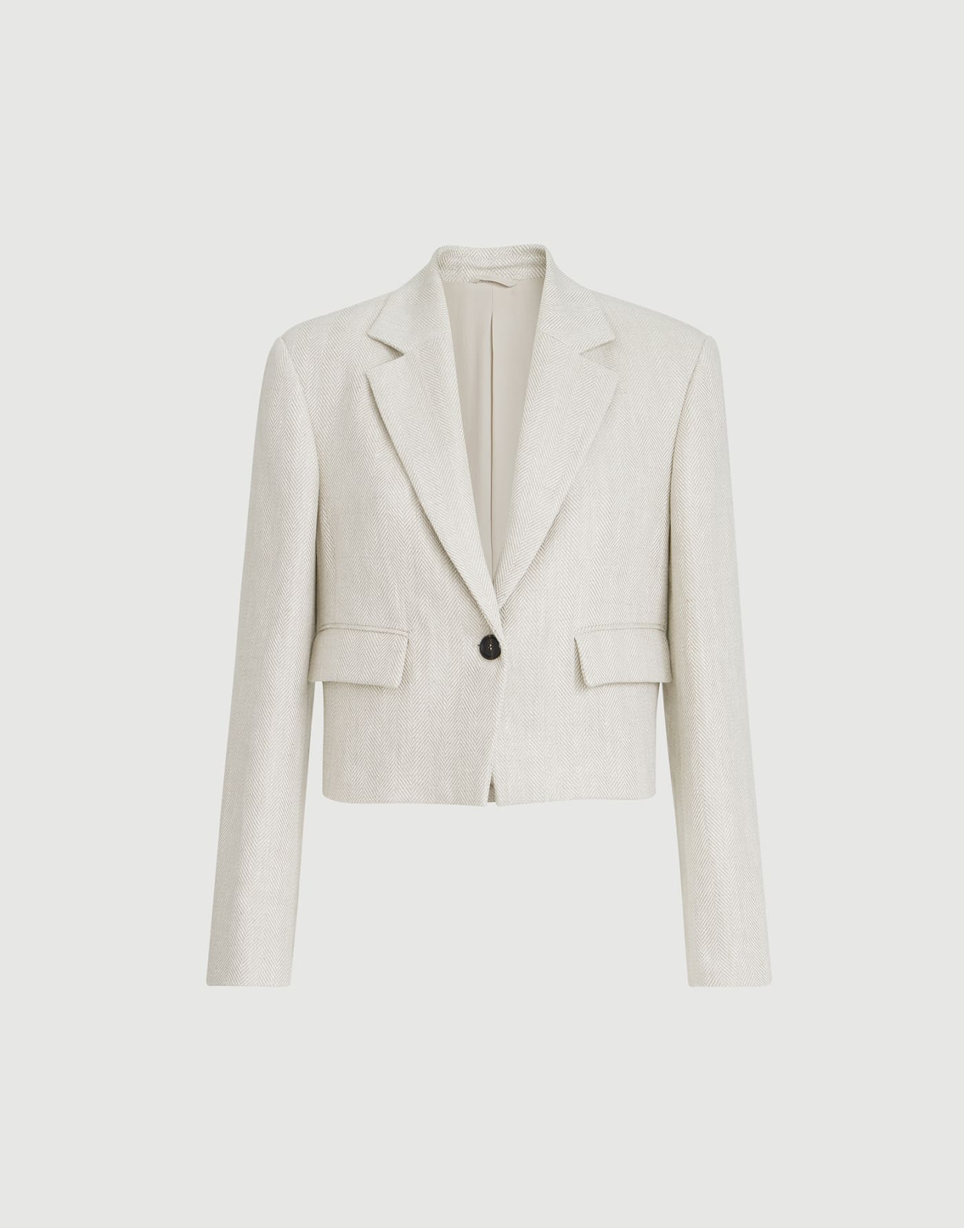 Linen and cotton chevron cropped blazer with monili