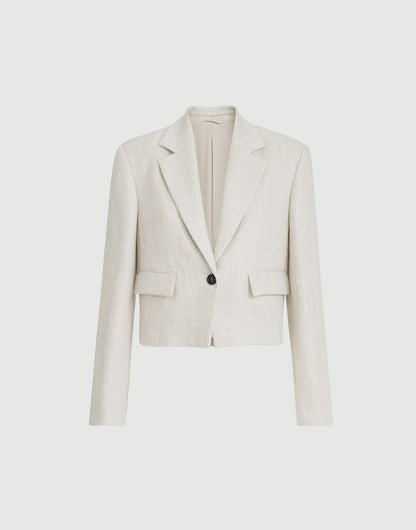Linen and cotton chevron cropped blazer with monili