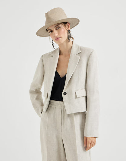 Linen and cotton chevron cropped blazer with monili
