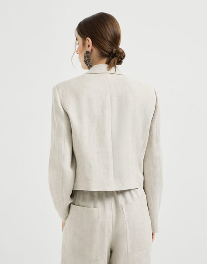 Linen and cotton chevron cropped blazer with monili