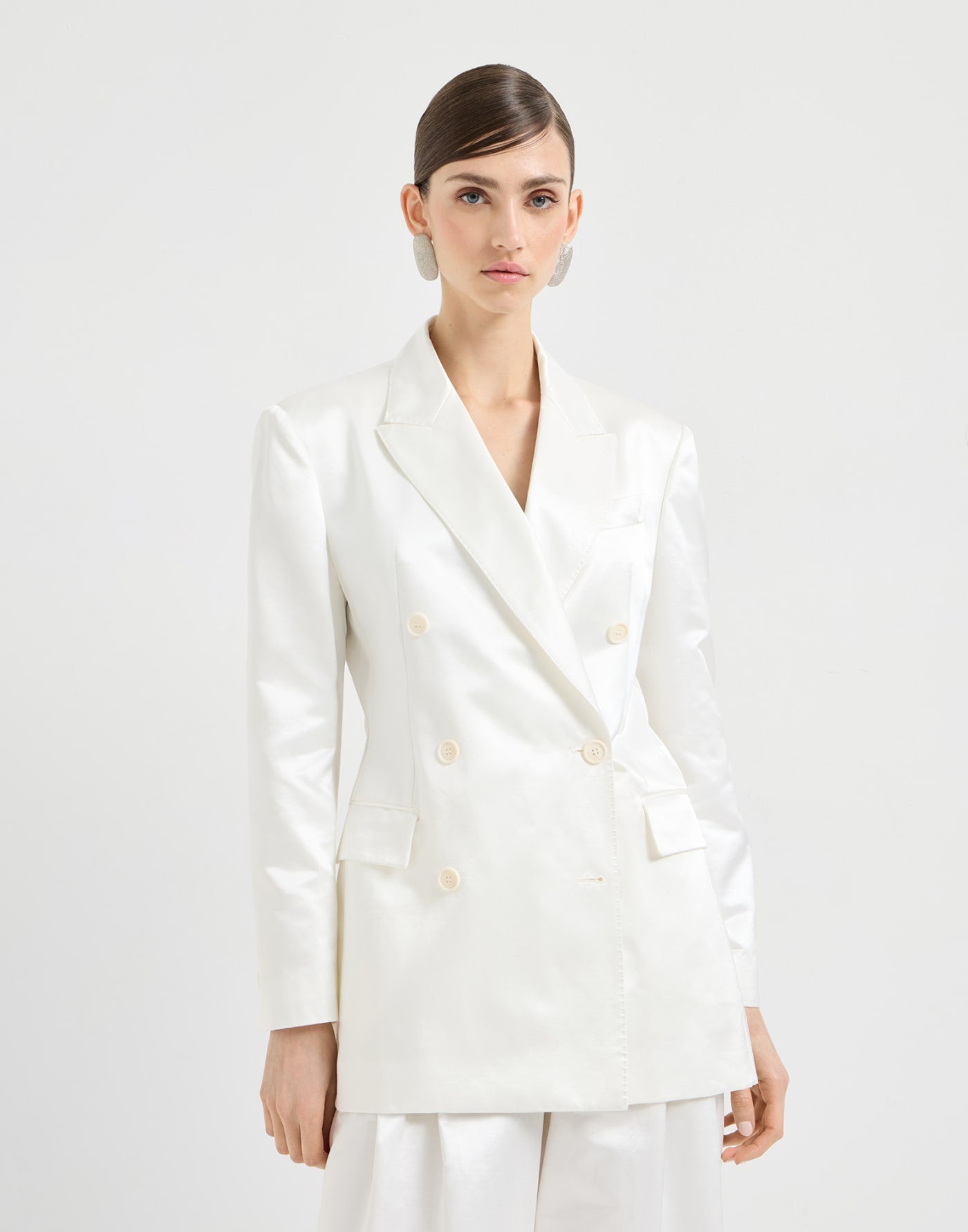 Cotton and silk satin blazer with monili