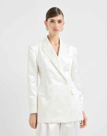 Cotton and silk satin blazer with monili