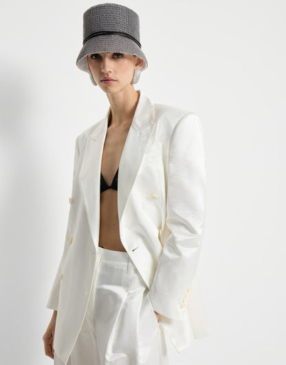 Cotton and silk satin blazer with monili