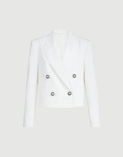 Cotton and paper yarn diagonal blazer with monili