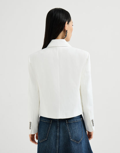 Cotton and paper yarn diagonal blazer with monili