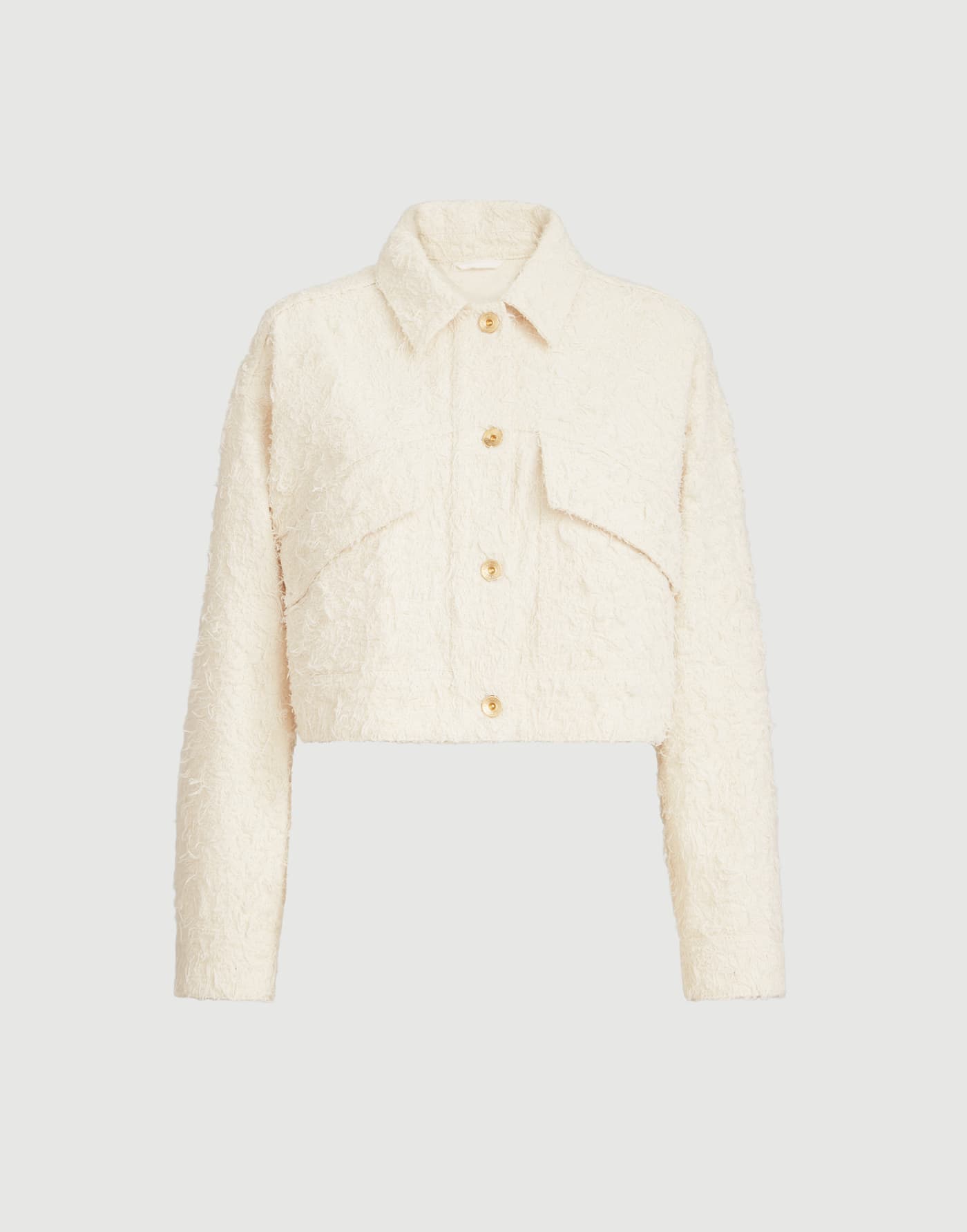 Fuzzy dyed denim outerwear jacket with monili