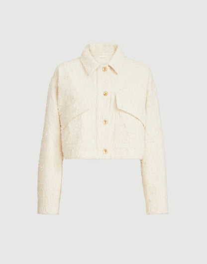 Fuzzy dyed denim outerwear jacket with monili